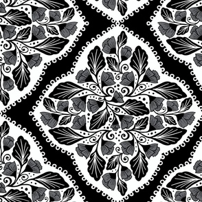 L - Vintage Floral - Black and White - Grey Scale