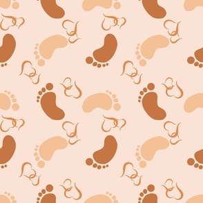 Baby foot print with little hearts in warm neutral tone colours (medium - 18 inch)