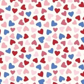 Ditsy Hearts - Cream, Pink, Red, Blue - Small Scale