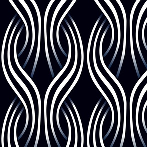 Art deco flowing stripes 3D - golden wallpaper - black white blue