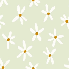 Daisy Garden 12in Daisies Print White, Sage Green and Mustard Daisy Flowers Baby Spring