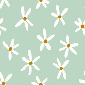 Daisy Garden 12in Daisies Print White, Muted Green and Mustard Daisy Flowers Baby Spring