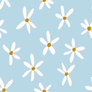 Daisy Garden 12in Daisies Print White, Cornflower Baby Blue and Mustard Daisy Flowers Baby Spring 
