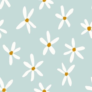 Daisy Garden 12in Daisies Print White, Teal Blue and Mustard Daisy Flowers Baby Spring