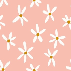 Daisy Garden 12in Daisies Print White, Peachy Pink and Mustard Daisy Flowers Baby Spring