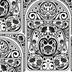Midnight Garden (reversed) - Art Nouveau Inspired Pattern - black and white