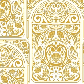 Midnight Garden (reversed) - Art Nouveau Inspired Pattern - white and gold