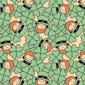 Hide and seek leprechaun in a field of clovers - Irish St Patrick's Day holiday funny kids theme orange green sand