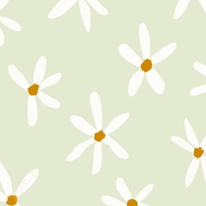 Daisy Garden Daisies Print White, Sage Green and Mustard Daisy Flowers Baby Spring JUMBO SCALE