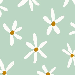 Daisy Garden Daisies Print White, Muted Green and Mustard Daisy Flowers Baby Spring JUMBO SCALE