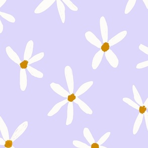 Daisy Garden Daisies Print White, Pale Lavender Purple and Mustard Daisy Flowers Baby Spring JUMBO SCALE