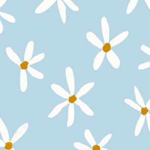 Daisy Garden Daisies Print White, Cornflower Baby Blue and Mustard Daisy Flowers Baby Spring JUMBO SCALE