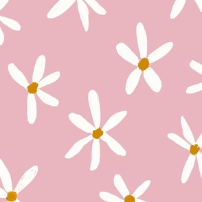 Daisy Garden Daisies Print White, Mauve Pink and Mustard Daisy Flowers Baby Spring JUMBO SCALE