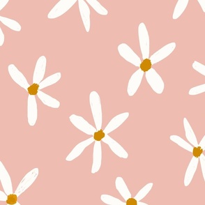 Daisy Garden Daisies Print White, Muted Pink and Mustard Daisy Flowers Baby Spring JUMBO SCALE
