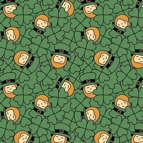 Hide and seek leprechaun in a field of clovers - Irish St Patrick's Day holiday funny kids theme orange green