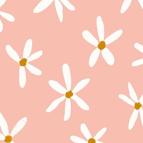 Daisy Garden Daisies Print White, Peachy Pink and Mustard Daisy Flowers Baby Spring JUMBO SCALE