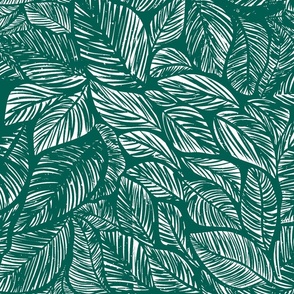Green Tropical Hand Drawn Leaves - Large Scale 