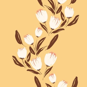 10" || Hand Drawn White Tulips in Floral Waves || Cream on Yellow Mustard || TIS24-B08