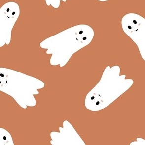 12x12 Smiley cute Halloween ghosts on brown 