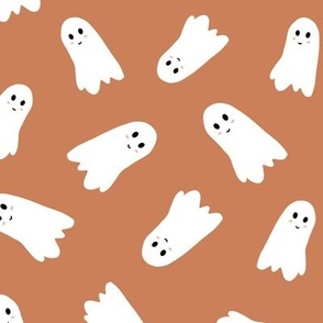 9x9  Smiley cute Halloween ghosts on brown 