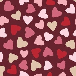 Ditsy Hearts - Burgundy, Pink and Red - Medium Scale