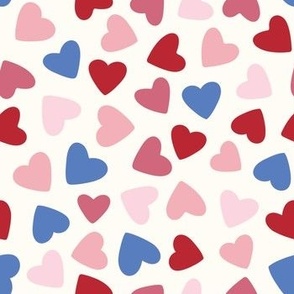 Ditsy Hearts - Cream, Pink, Red, Blue - Medium Scale