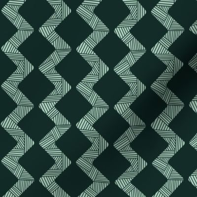 MID MOD midcentury modern geo mud cloth dark emerald green & pale silver sage | geometric vertical zig zag stripes marks | small