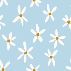 Daisy Garden 6in Daisies Print White, Cornflower Baby Blue and Mustard Daisy Flowers Baby Spring JUMBO SCALE
