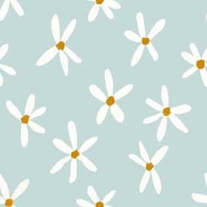 Daisy Garden 6in Daisies Print White, Teal Blue and Mustard Daisy Flowers Baby Spring JUMBO SCALE