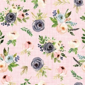 watercolor blush pink floral on pink linen medium