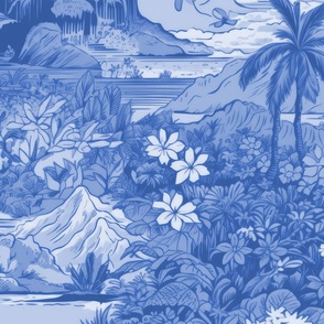 Vintage Hawaiian Landscape  in Light Blue Porcelain Glaze