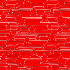 Stars and stripes - line drawing on a red background - middle scale 