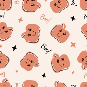 Cute Halloween Happy Pumpkins tossed in peach for quilting and kids - Large Scale