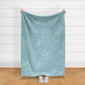 Bamboo Paper, Lagoon Blue and White (xl scale) | Bamboo plants with block printed waves pattern in white on a blue green paper texture, calm, tranquil nature wallpaper in soft turquoise and white, rustic neutrals for Zen garden, yoga and meditation.