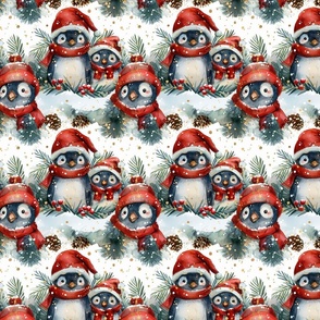 Cute Chrsitmas Penguins in the Snow Holiday Design Pattern 