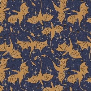 Dragons Starry Night Sky Dark Blue and Gold Small