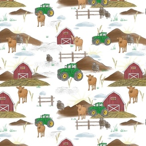 Farm Life- Tractors and Animals (BROWN COW)- large  scale