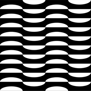 Geometric-vintage-beige-halved-alternating-white-ellipses-resembling-waves-on-pure-black--XL-jumbo