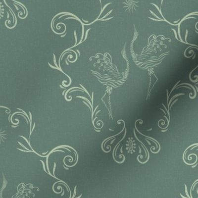 Majestic Whooping Cranes - Vintage Wallpaper in Glamourous Teal Green