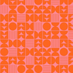 Geometric-midcentury-style-vintage-lines-circles-square-in-bold-retro-orange-on-pink-XL-jumbo