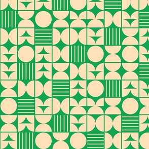 Geometric-midcentury-style-vintage-lines-circles-square-in-vintage-beige-white-on-bold-retro-grass-green-XL--jumbo