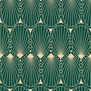 Vintage Glamour Art Deco geometric scallop in emerald green 24x24 repeat