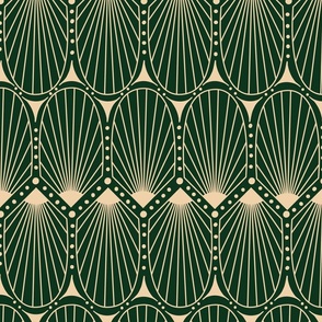 Vintage Glamour Art Deco geometric scallop in forest green 24x24 repeat