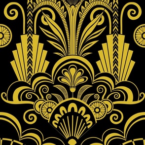 Art Deco Glamour - Black and Mustard Gold - large scale by Cecca Designs