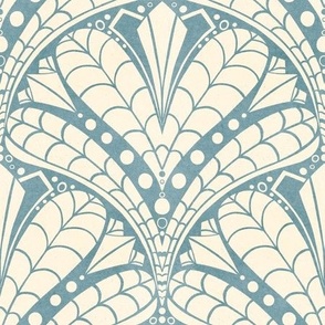 Hand-Drawn Art Deco Inspired Botanical in Dusty Blue and Off-White (Large)