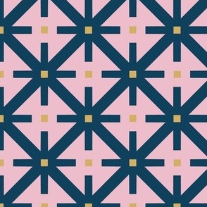 Retro Modern - Geometric Diamond Grid Pattern - Inky Blue - Pale Pink