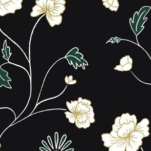 Art Deco Chinoiserie Blooms in Black and White