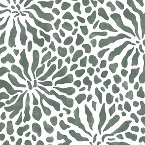 abstract boho garden - green stylized flowers on white - casual floral green botanical