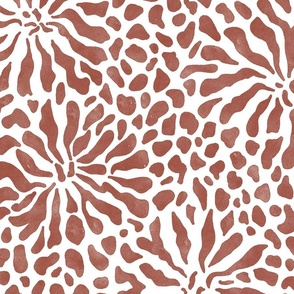 abstract boho garden - terracotta stylized flowers on white - casual floral rust botanical