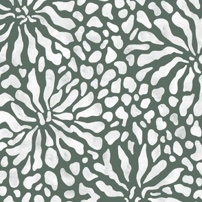 abstract boho garden - white stylized flowers on green - casual floral green botanical